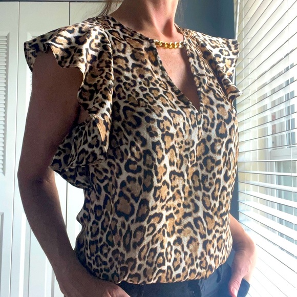 MICHAEL Michael Kors Tops - Leopard Print Blouse Michael Kors - Ruffle short sleeve